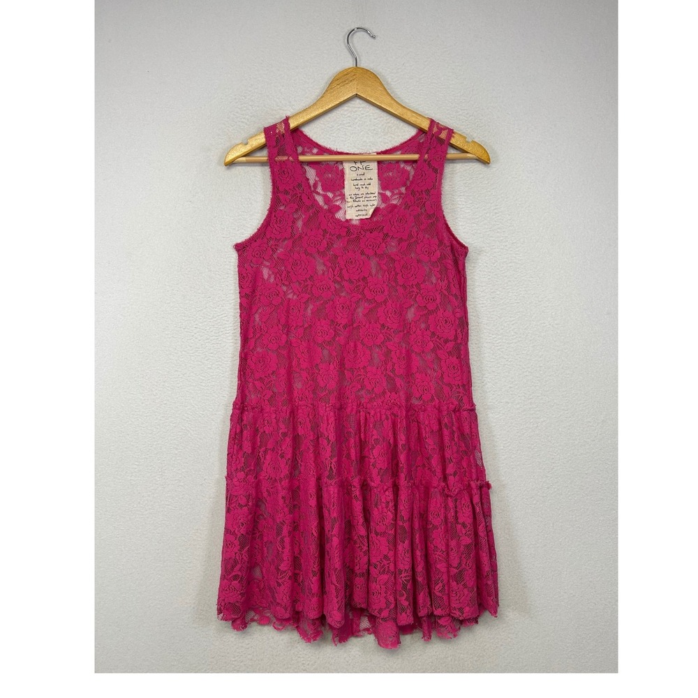 Romantic Coquette FP One Free People‎ XS Magenta Pink Floral Lace Tiered Dress
